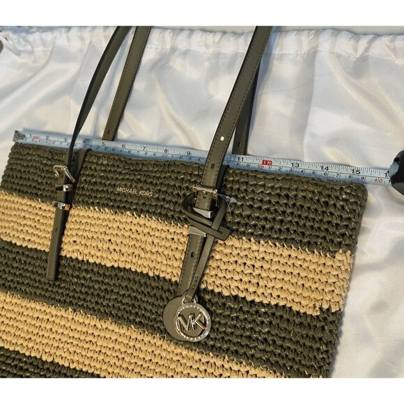 Michael Kors Quinn Large Safari Green Crochet Straw Tote Beach Bag 30S5GQNT7W - Picture 13 of 16